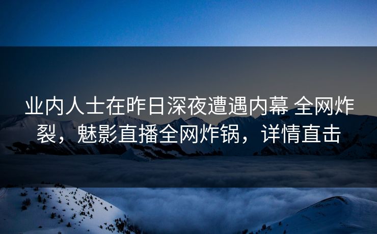 业内人士在昨日深夜遭遇内幕 全网炸裂，魅影直播全网炸锅，详情直击